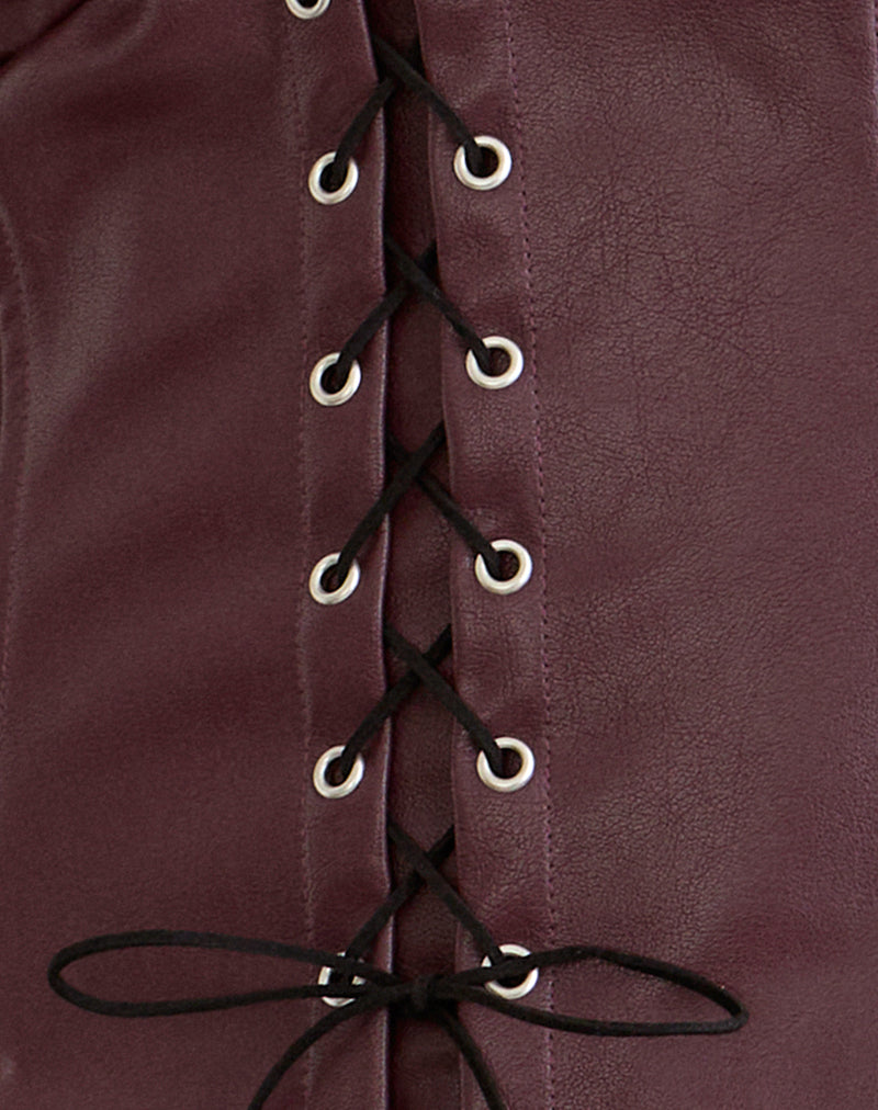 Image of Wahya Lace Up Halter Top in PU Plum