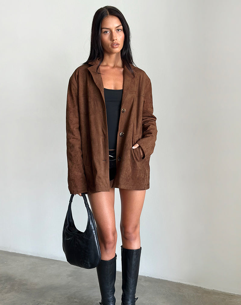 Image of Wita Jacket in Faux Suede Brown