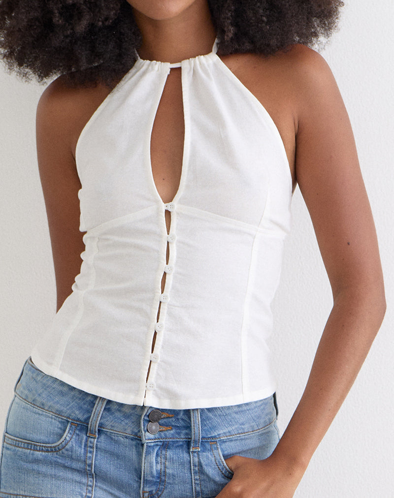 Image of Yadele Button Up Keyhole Top in Ivory