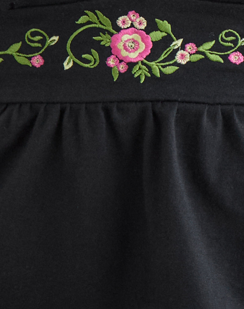 Image of Yahop Top in Black with Swirly Floral Embroidery
