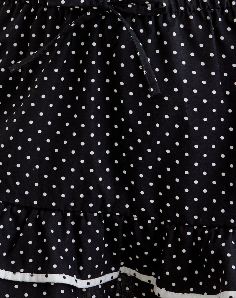 Image of Yaisu Mini Skirt in Black and White Combination with Micro Polka Print