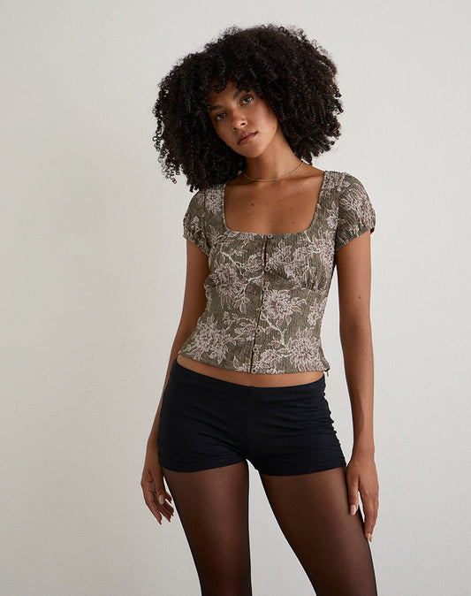 Image of Yakova Blouse in Woven Floral Green