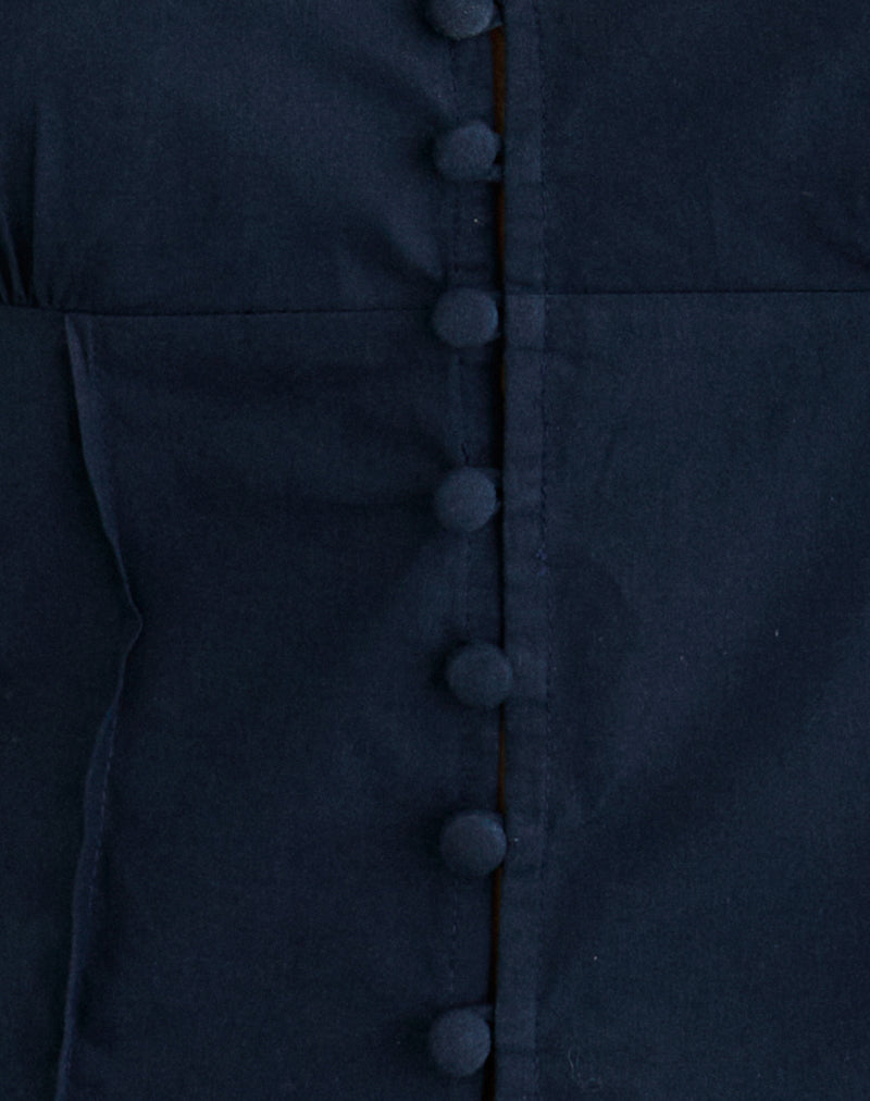 Image of Yamila Puff Sleeve Keyhole Blouse in Dark Navy