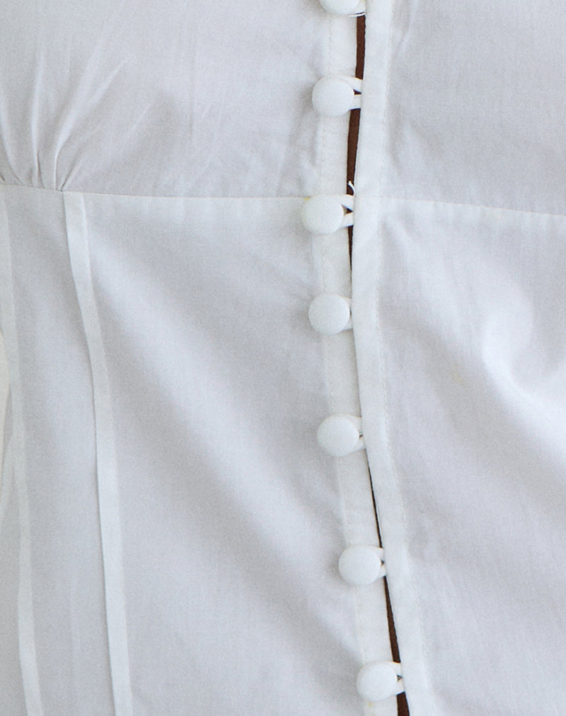 Image of Yamila Puff Sleeve Keyhole Blouse in White