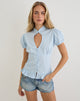 Image of Yamila Puff Sleeve Keyhole Blouse in Ice Blue