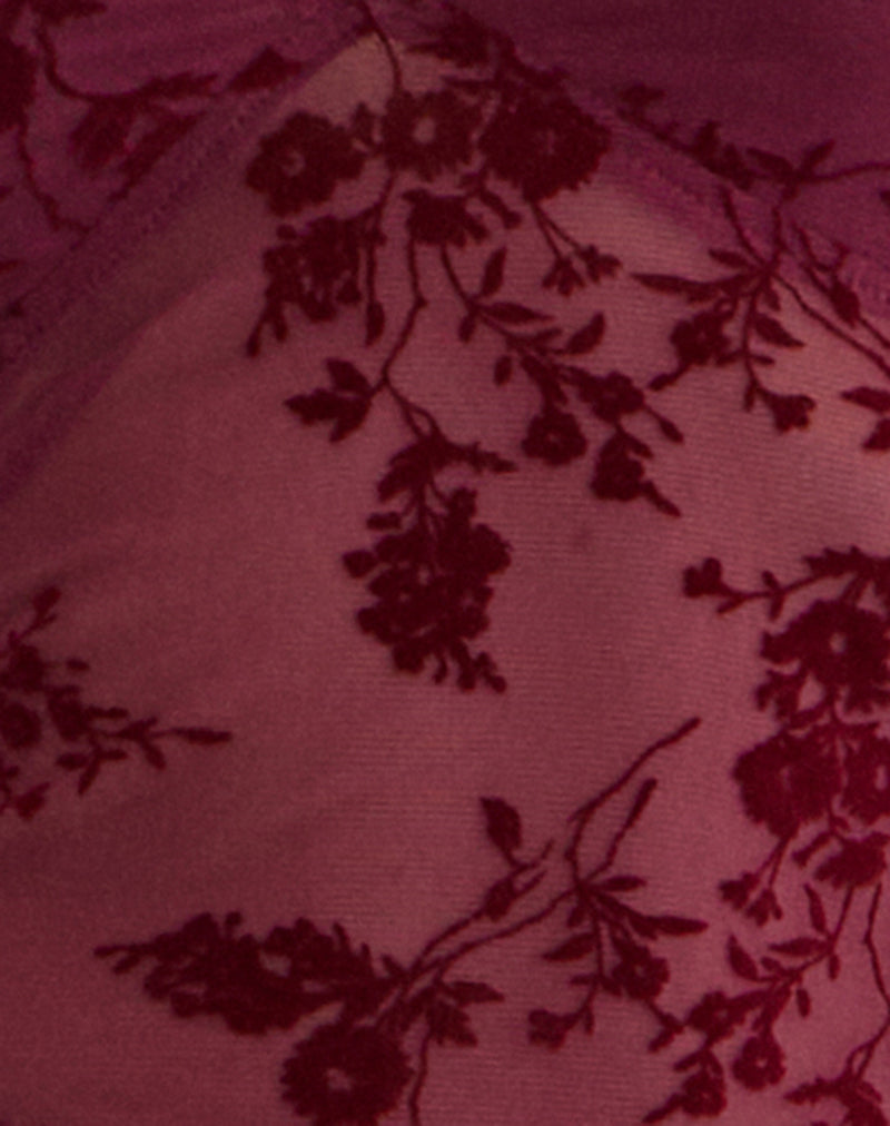 Image of Yamuna Top in Flocked Botanical Flower Maroon