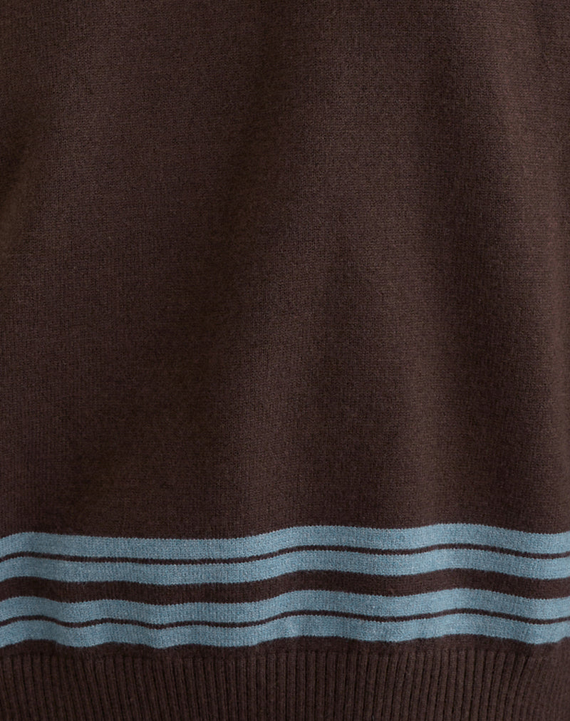 Image of Yarnia Slouchy V-neck Jumper in Brown and Blue