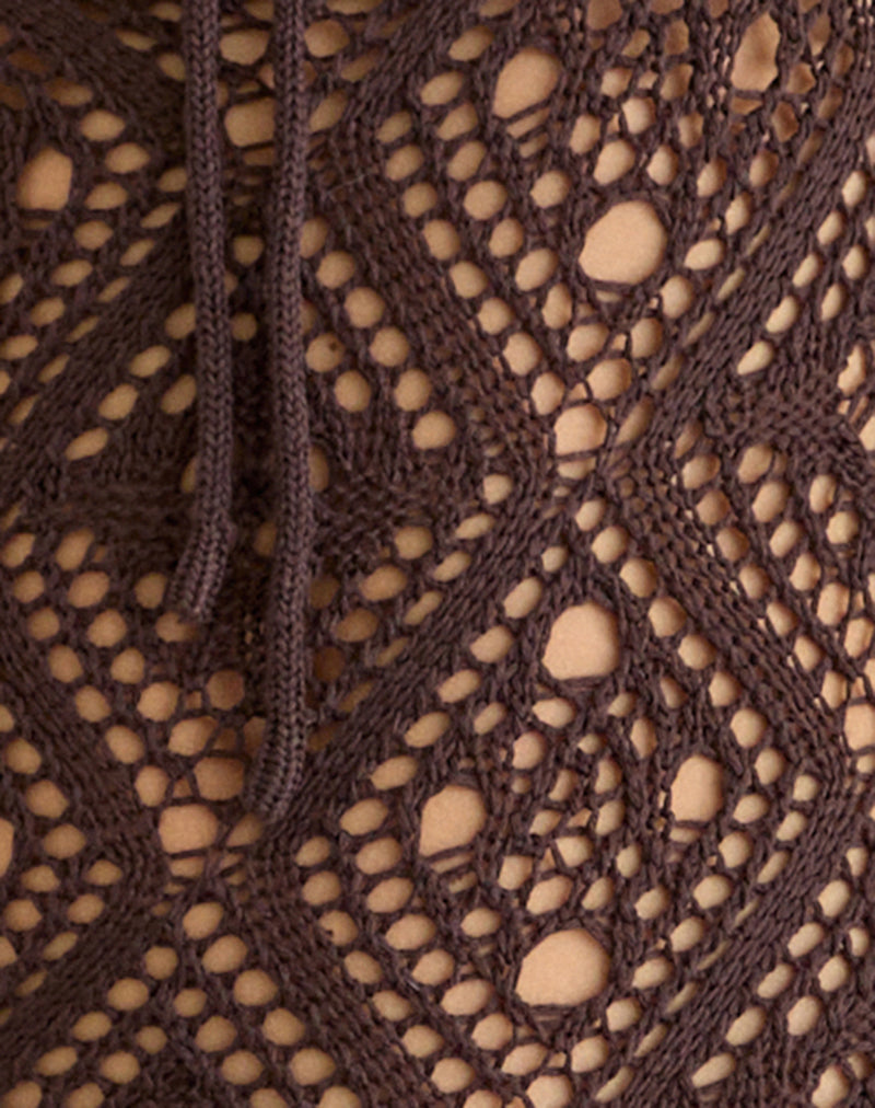 Image of Yasiya Midi Dress in Open Crochet Knit Dark Chocolate