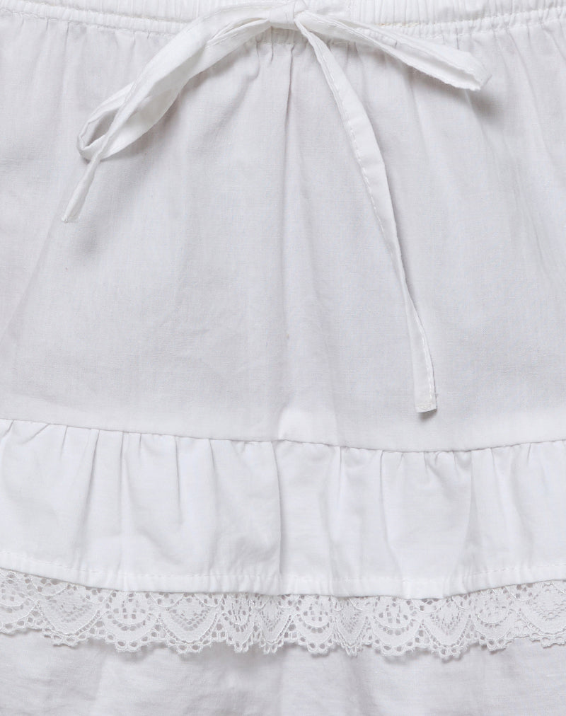 Image of Yasu Ruffle Hem Mini Skirt in Poplin White