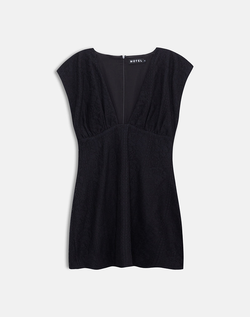 Image of Yenna Plunge Mini Dress in Floral Lace Black