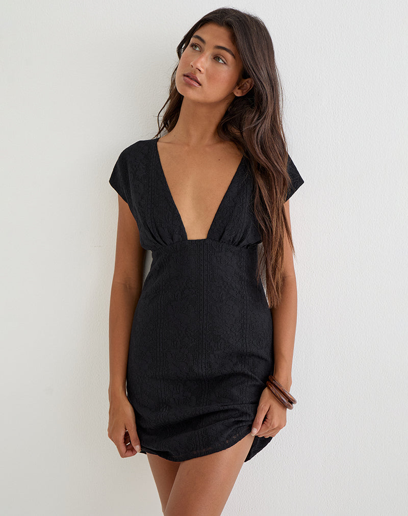 Image of Yenna Plunge Mini Dress in Floral Lace Black