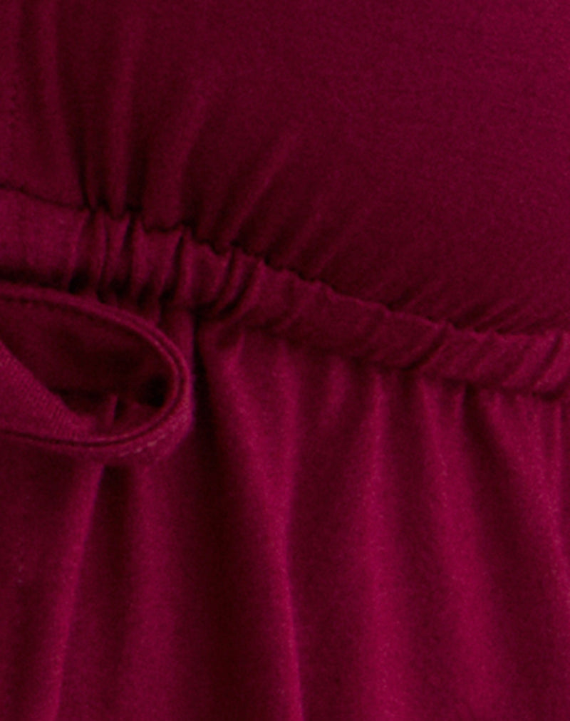 Image of Ylva Tie-Front Halter Top in Rayon Jersey Burgundy