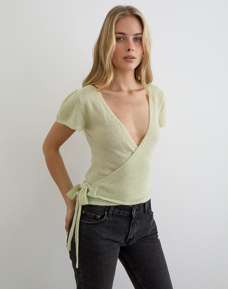 Image of Yoana Top in Sheer Knit Lily Green