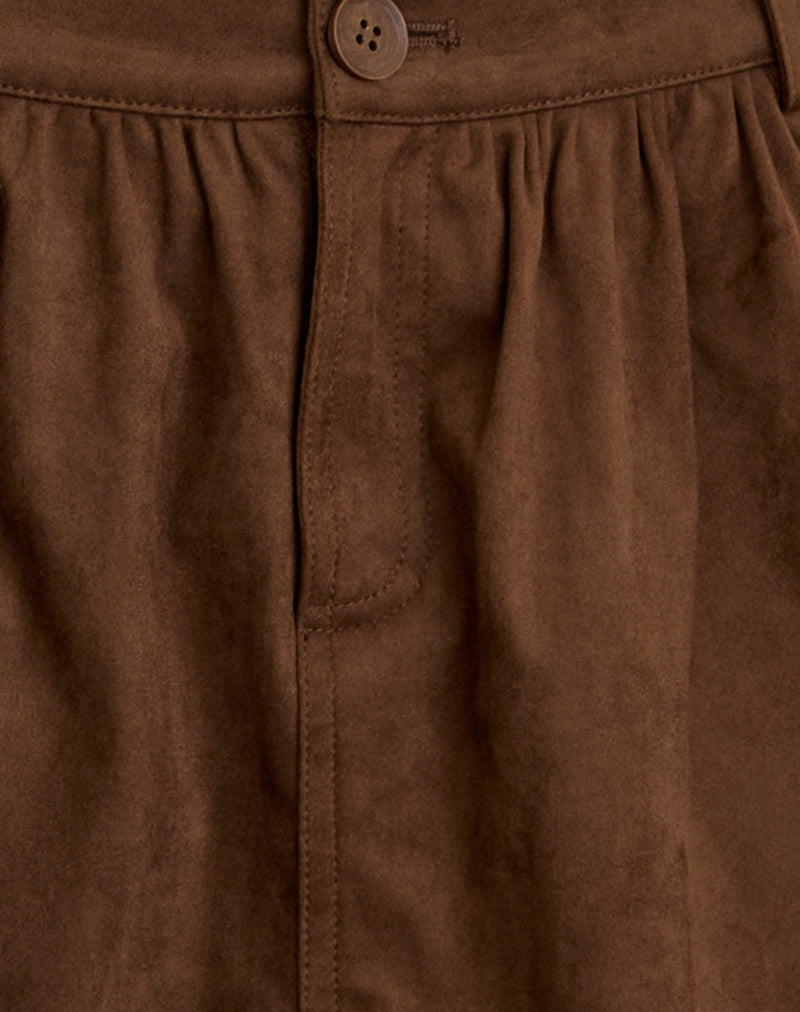 Image of Yonca Frill Mini Skort in Faux Suede Brown