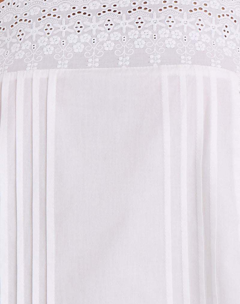 Image of Yoshiko Broderie Trim Mini Dress in White