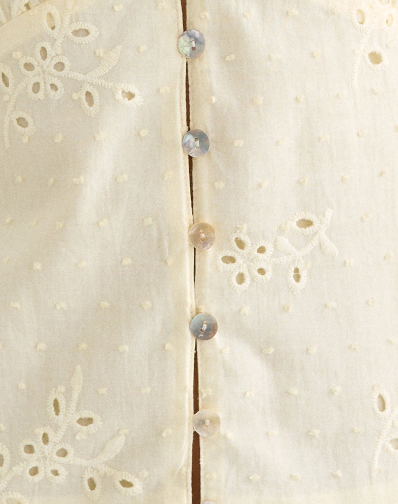 Image of Yoshino Plunge Top in Broderie Lemon