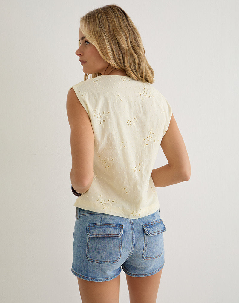 Image of Yoshino Plunge Top in Broderie Lemon