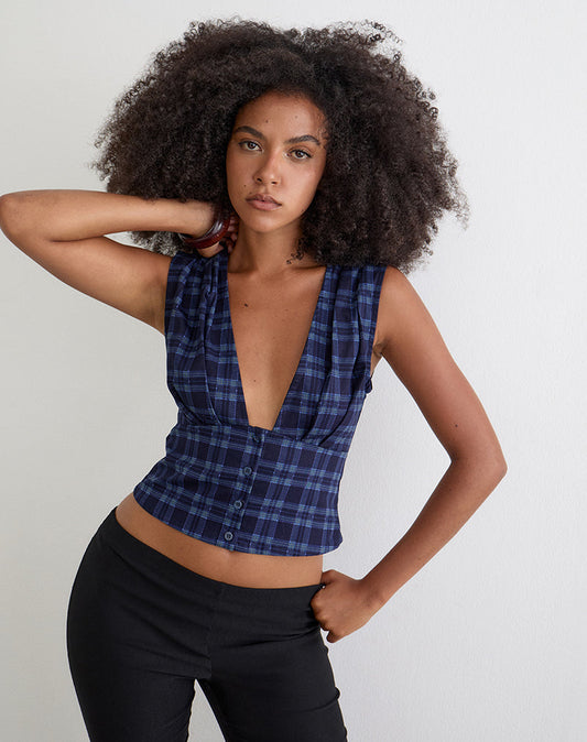 Image of Yoshino Plunge Top in Blue Midnight Check