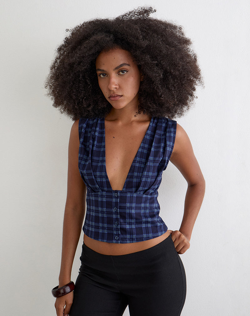 Image of Yoshino Plunge Top in Blue Midnight Check