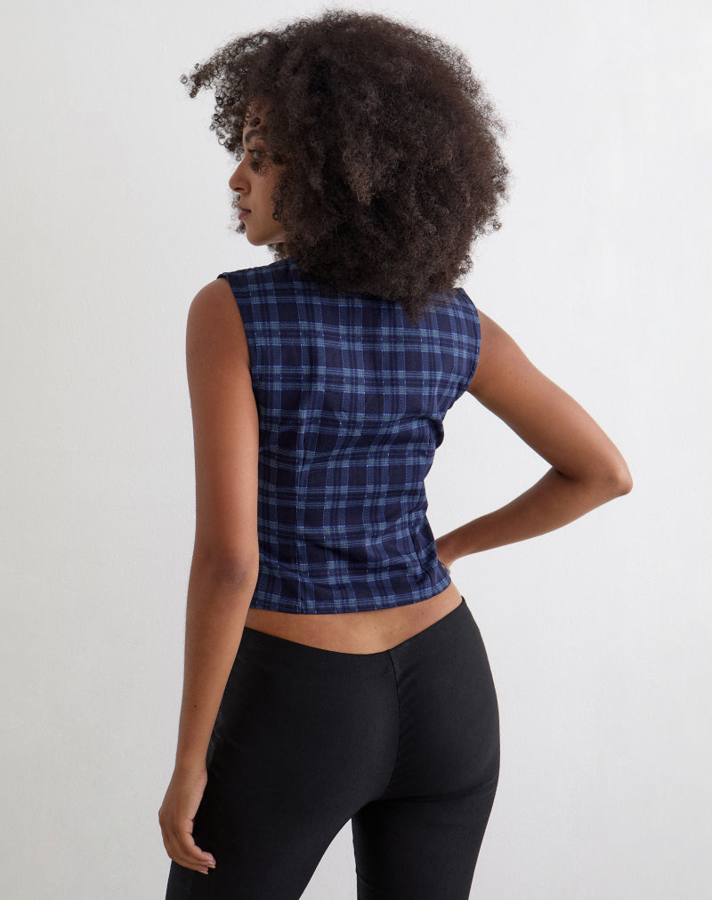 Image of Yoshino Plunge Top in Blue Midnight Check