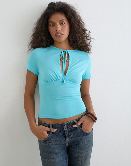 Image of Yubis Short Sleeve Top in Cupro Aqua