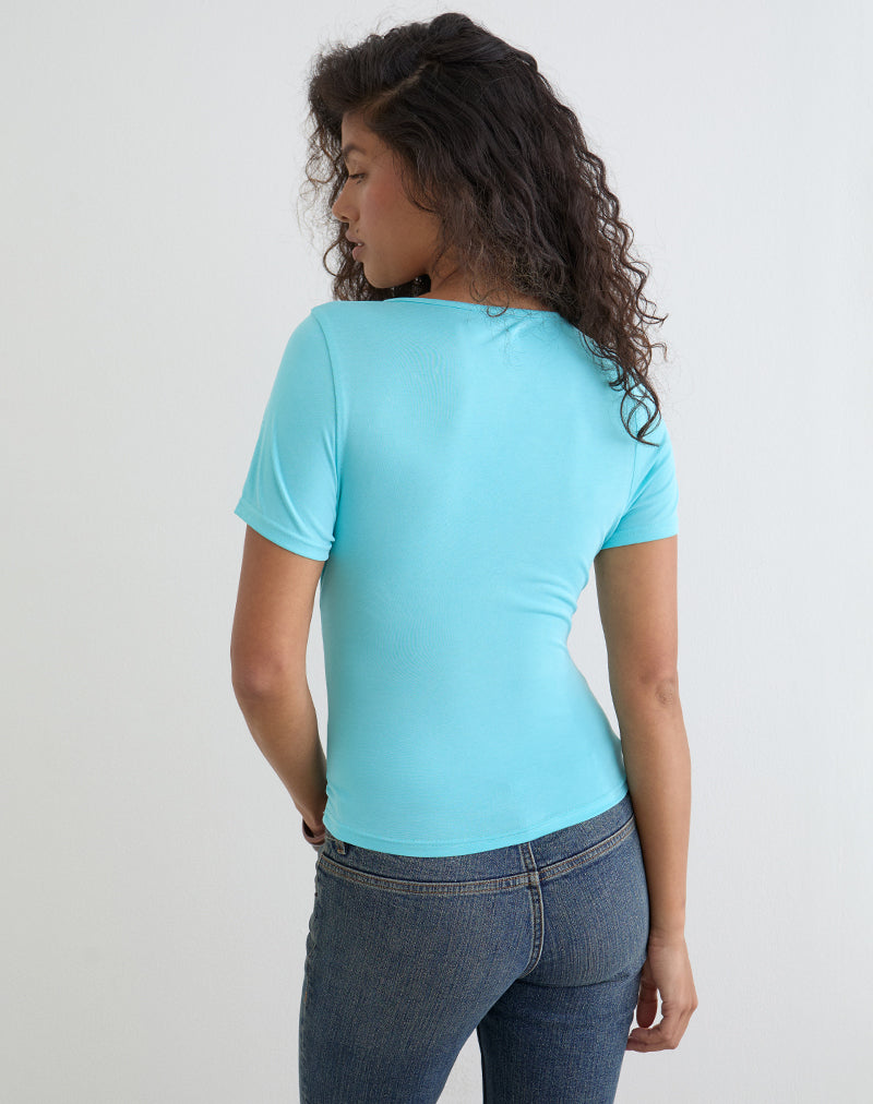 Image of Yubis Short Sleeve Top in Cupro Aqua
