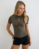 Image of Yubis Short Sleeve Top in Cupro Dark Khaki