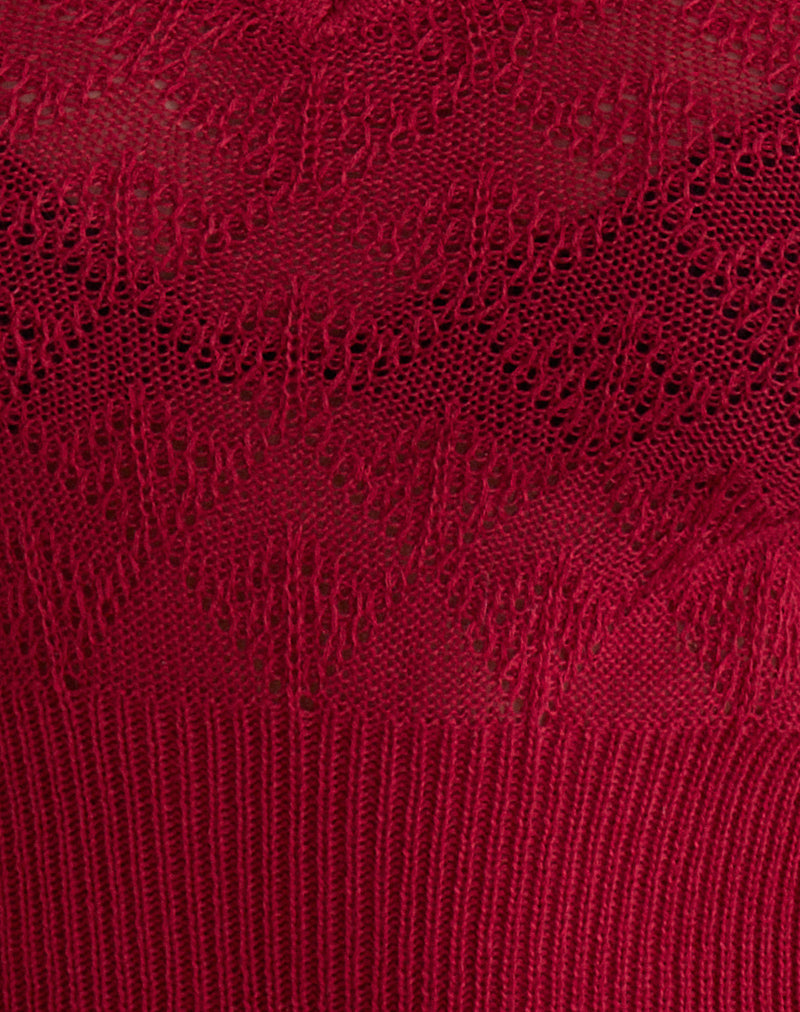 Image of Yura Top in Pointelle Knit Deep Red