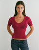 Image of Yura Top in Pointelle Knit Deep Red