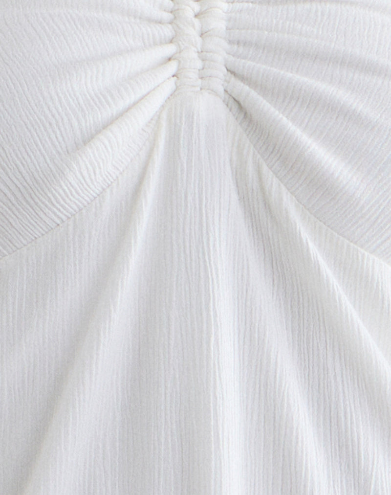 Image of Yvelise Mini Dress in Crinkle Off White with Beads