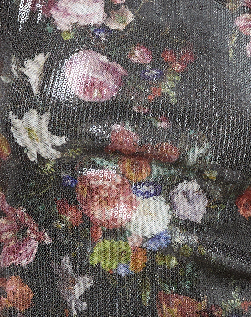 Image of Zahira Mini Dress in Sequin Vintage Flower