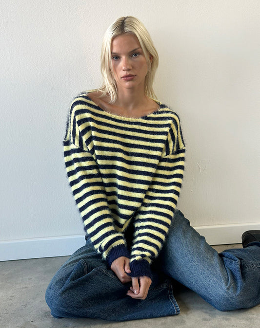 Image of Zalo Jumper in Knit Stripe Yellow and Navy