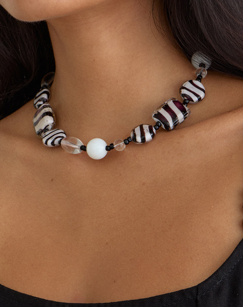 Image of Zebra Glass Beaded Necklace