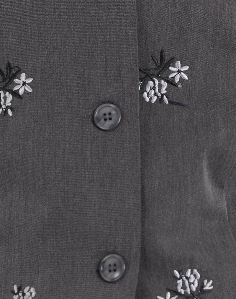 Image of Zedari Jacket in Floral Embroidery Tailoring Charcoal