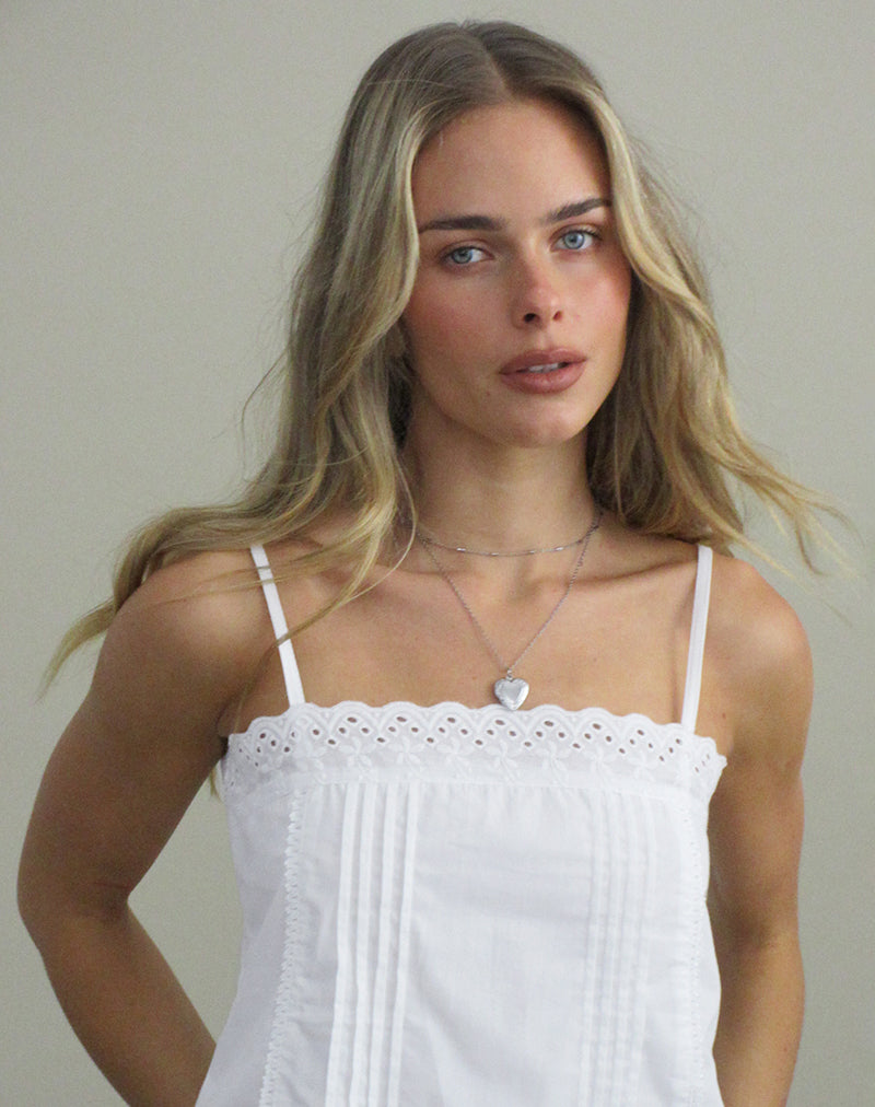Image of Zelie Square Neck Top in Broderie Poplin White