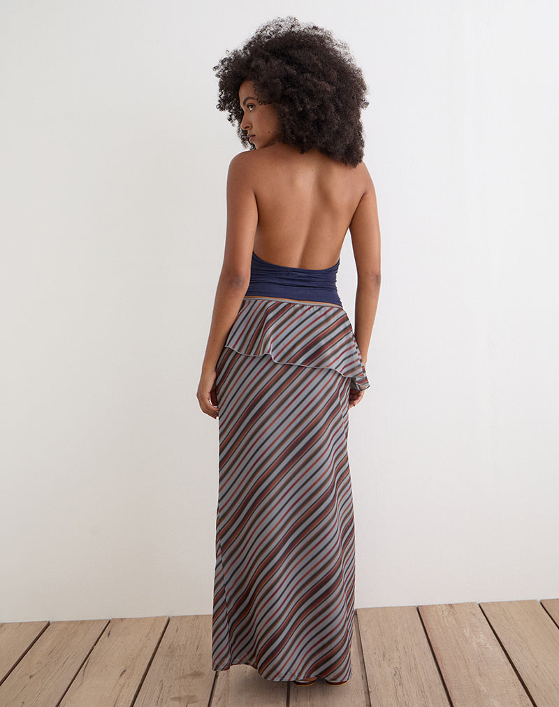 Image of Zelvia Maxi Skirt in Chiffon Grey and Maroon Diagonal Stripe