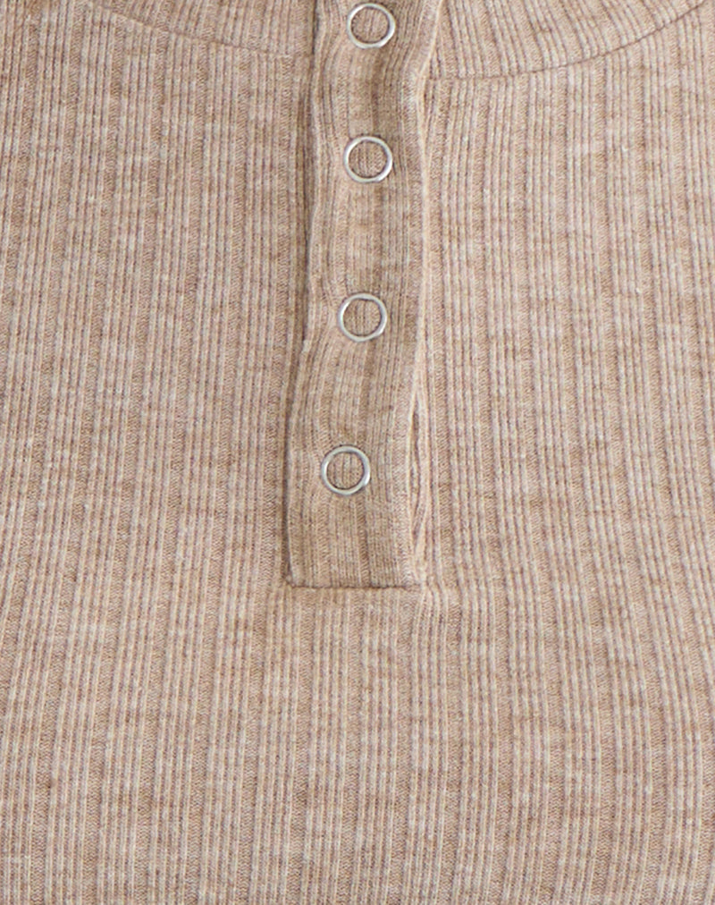 Image of Zinta Long Sleeve Button Up Top in Rib Knit Oat