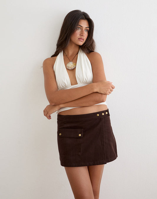Image of Ziphy Mini Skirt in Peach Twill Brown