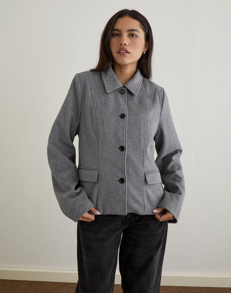 Image of Ziya Collared Button Up Jacket in Wool Grey